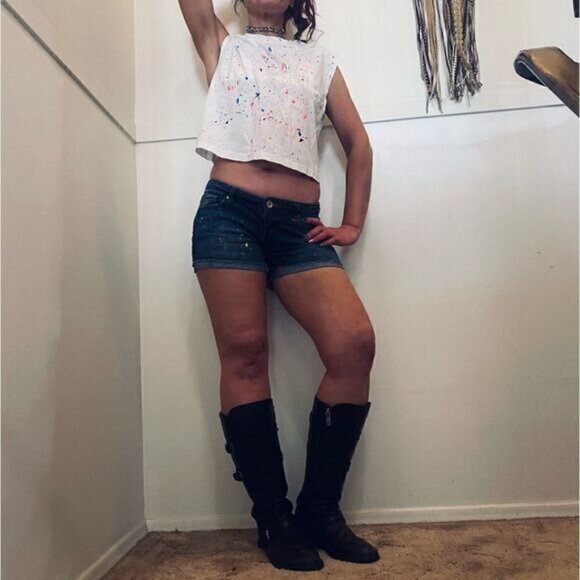 xxs white neon splatter dynamite crop tank top - Picture 1 of 7